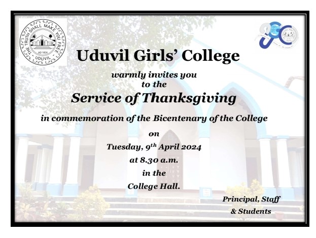 Link to Bicentenary Thanksgiving Service  9th April 8.30am Sri Lankan time